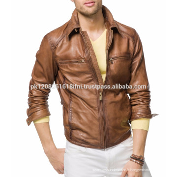 VESTE EN CUIR MARRON SUR MESURE AVEC FERMETURE ÉCLAIR COWBOY